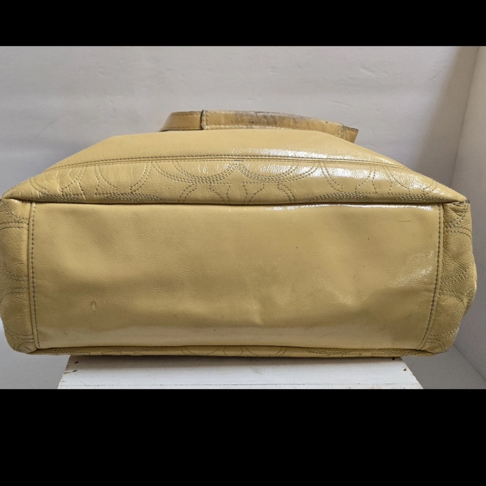 Coach Mustard Yellow Embossed Poly leather Tote,  with lots of life, discounted - Picture 14 of 16